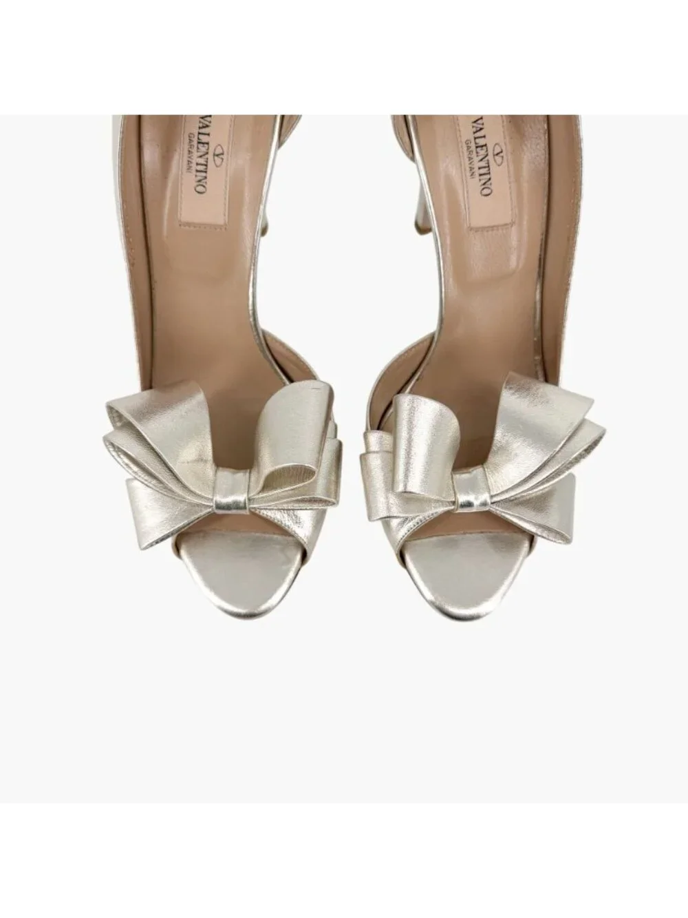 Valentino Gold Leather Triple Bow Half d’Orsay Pumps Heels Size 39 US 9 Platform